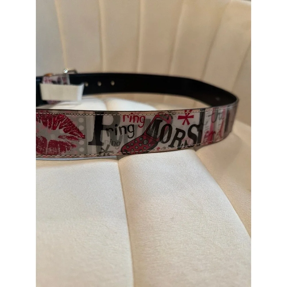 Vintage Y2K Hologram Belt Holographic Gossip Kiss Lips Pucker